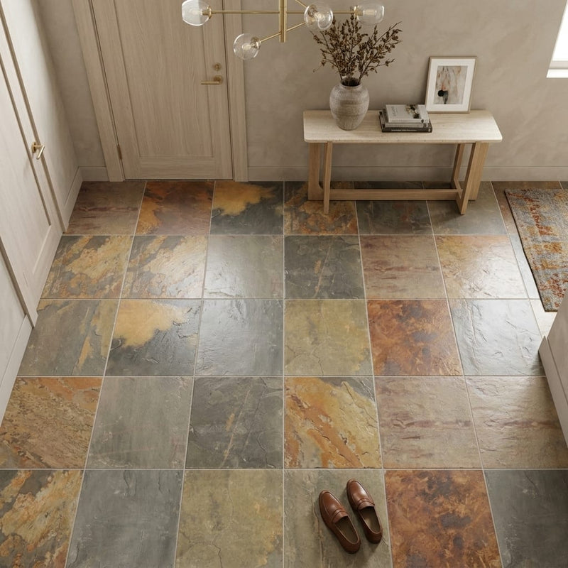 Butterscotch 12x12 Gauged Sandstone Tile — Foyer floor