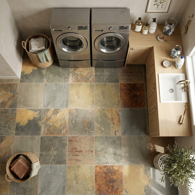 Butterscotch 12x12 Gauged Sandstone Tile — Laundry Room floor