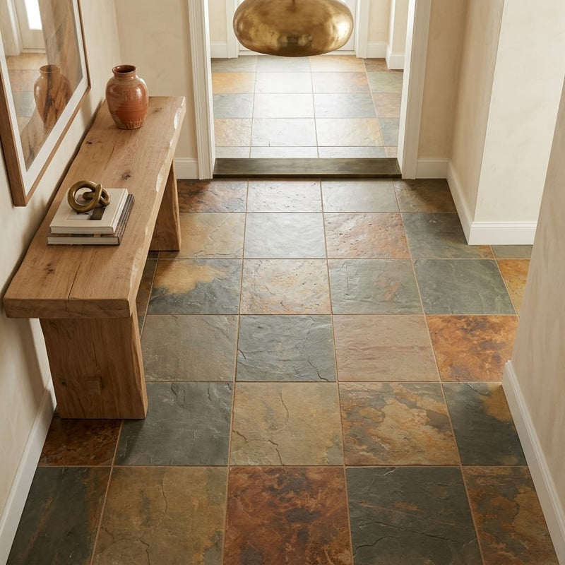 Butterscotch 16x16 Gauged Sandstone Tile — Hallway floor