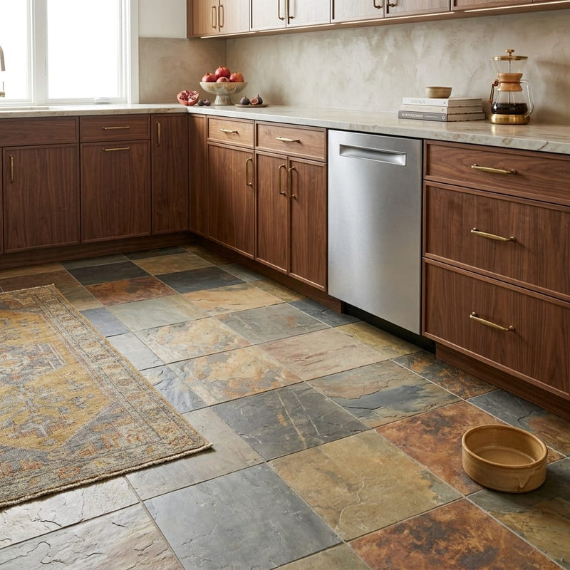 Butterscotch 16x16 Gauged Sandstone Tile — Kitchen floor