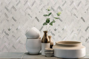 Bytle Bianco Herringbone 1x3 Pattern 0.24 Inch Glass Mosaic Tile