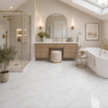 Calacata Gold 12x12 Honed Veined Marble Tile — Bathroom floor