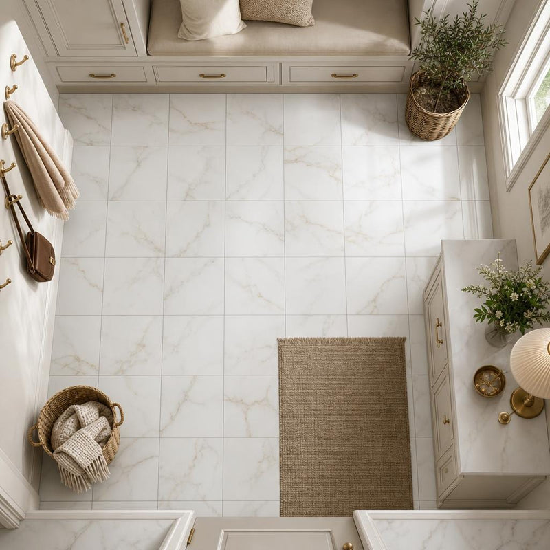 Calacata Gold 12x12 Polished Veined Marble Tile — Mudroom floor
