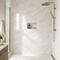 Calacata Gold 12x24 Honed Veined Marble Tile — Bathroom shower wall