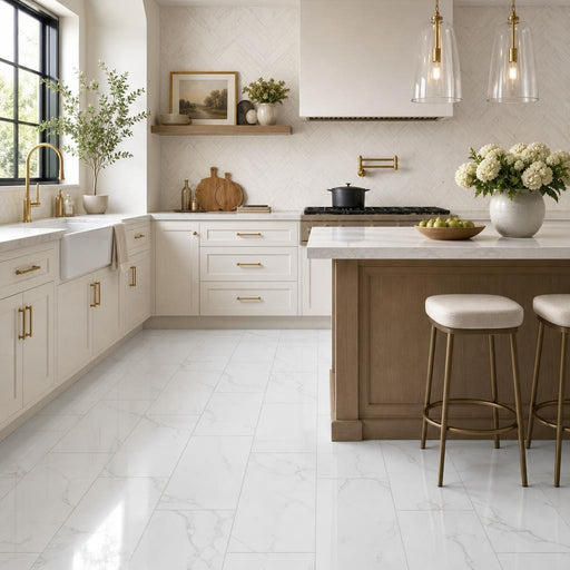 Calacata Gold 12x24 Polished Veined Marble Tile — Kitchen floor