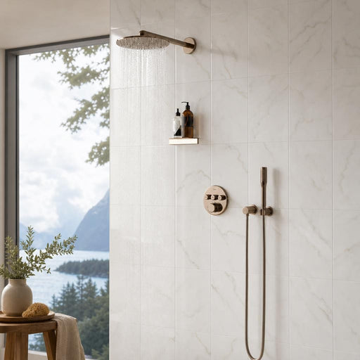 Calacata Gold 12x6 Polished Veined Marble Tile 6x12 — Bathroom shower wall