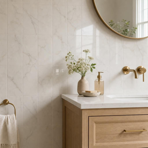 Calacata Gold 12x6 Polished Veined Marble Tile 6x12 — Bathroom wall