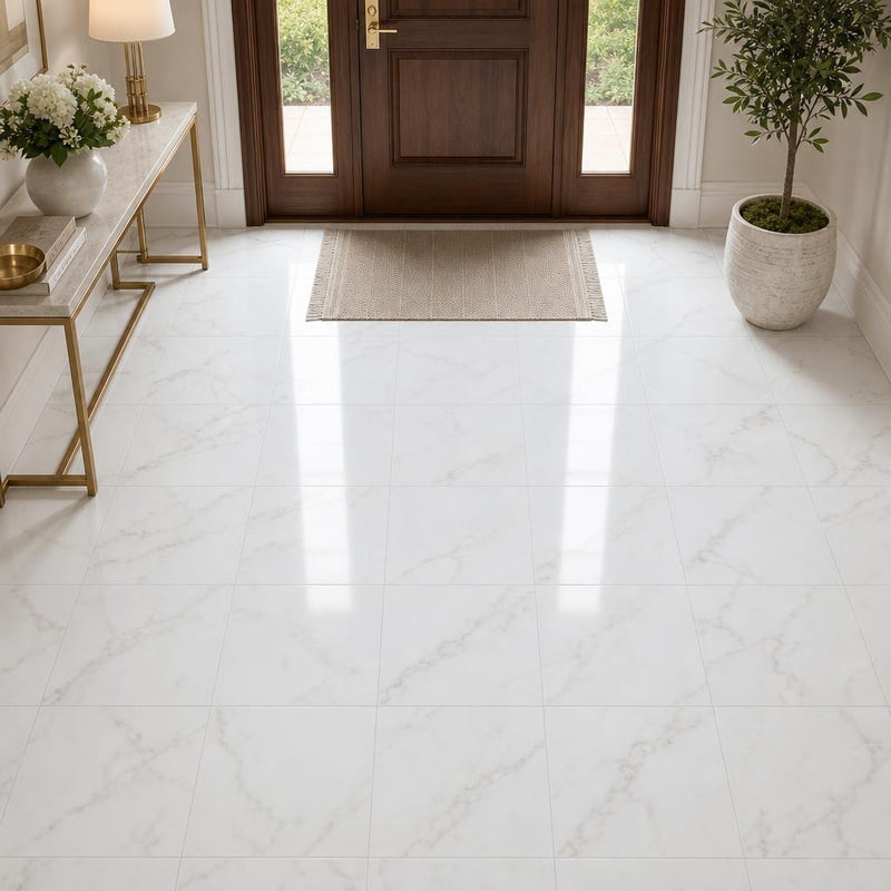 Calacata Gold 18x18 Honed Veined Marble Tile — Foyer floor