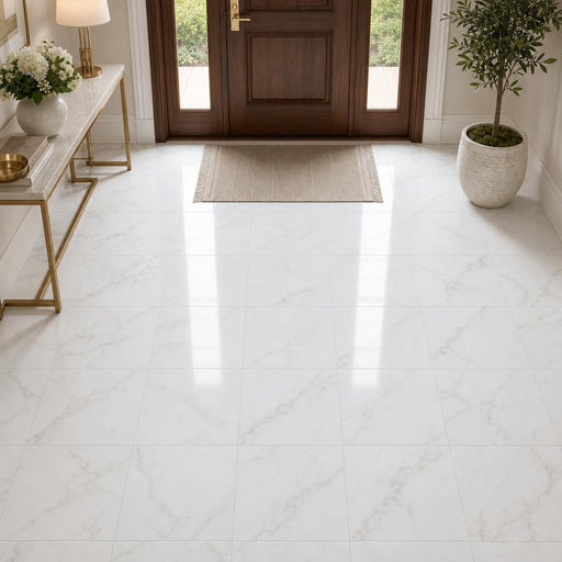 Calacata Gold 18x18 Honed Veined Marble Tile — Foyer floor