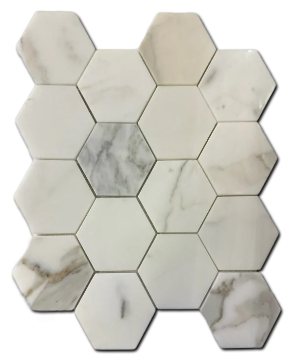 Calacata Gold Hexagon 3in Approx 12x12 Polished Geometric Marble Mosaic