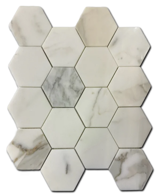 Calacata Gold Hexagon 3in Approx 12x12 Polished Geometric Marble Mosaic