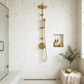 Calacata Gold Herringbone 1x2 Polished Veined Marble Mosaic — Bathroom shower wall