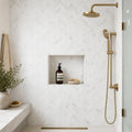 Calacata Gold Herringbone 1x4 Polished Veined Marble Mosaic — Bathroom shower wall