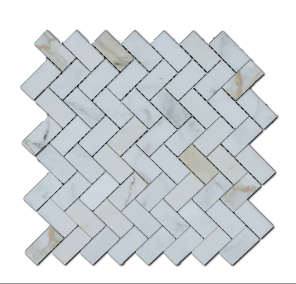Calacata Gold Herringbone 1x2 Honed Veined Marble Mosaic