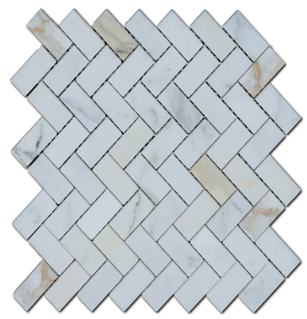 Calacata Gold Herringbone 1x2 Polished Veined Marble Mosaic