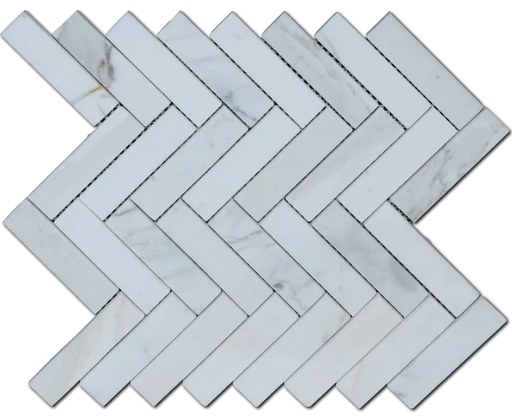 Calacata Gold Herringbone 1x4 Polished Veined Marble Mosaic