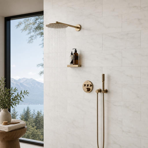 Calacata Gold Subway 6x12 Honed Veined Marble Tile — Bathroom shower wall