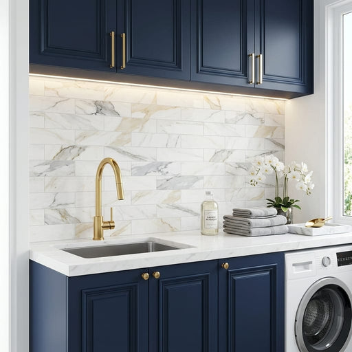 Calacatta 3x12 Honed Marble Tile — Laundry Room backsplash