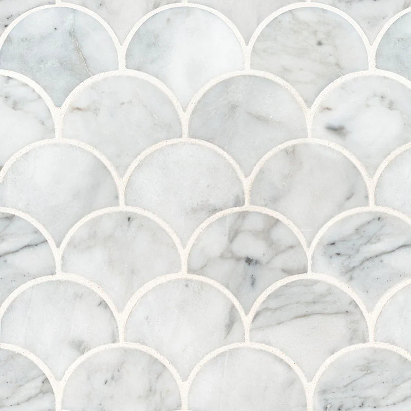 Calacatta Blanco Scallop Polished Misc. 0.38 Inch Marble Mosaic Tile