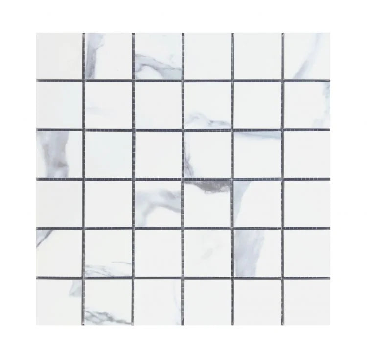 Calacatta Blue 2x2 Matte Marble Look Porcelain Mosaic