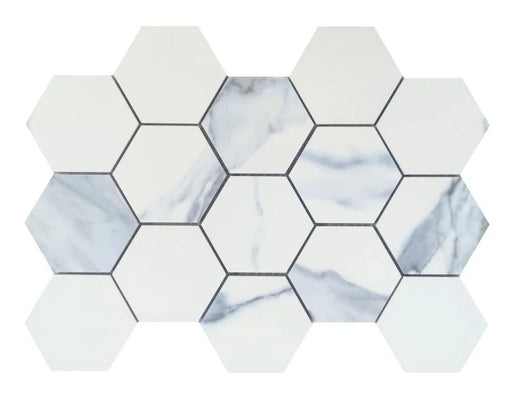Calacatta Blue 3x3 Hexagon Matte Marble Look Porcelain Mosaic