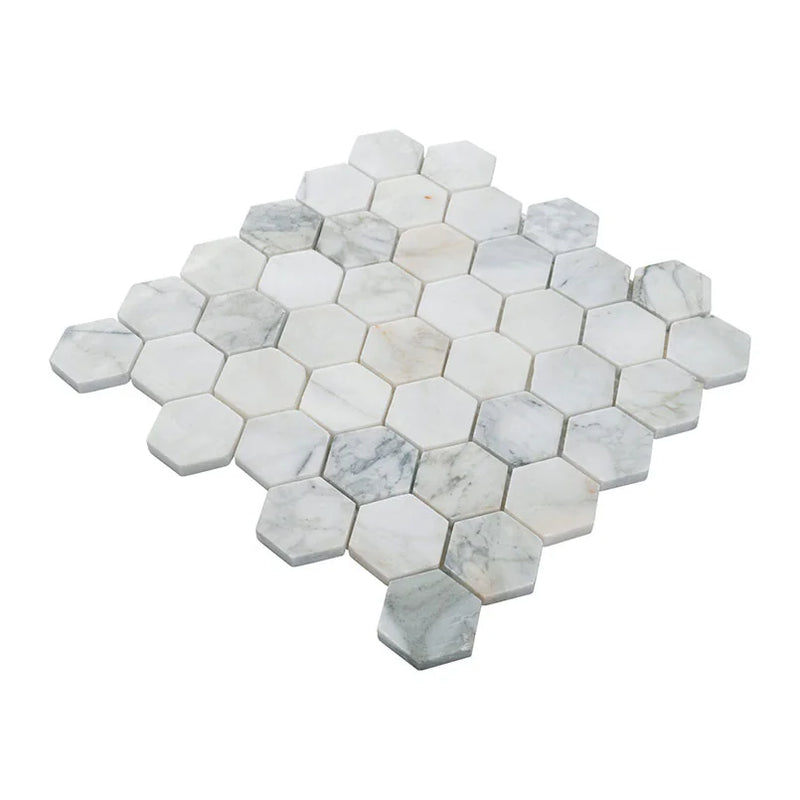 Calacatta Cressa 2" Hexagon Pattern Honed Marble Mosaic Tile