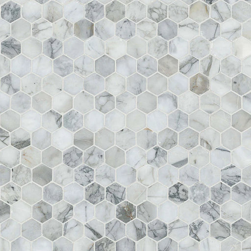 Calacatta Cressa 2" Hexagon Pattern Honed Marble Mosaic Tile