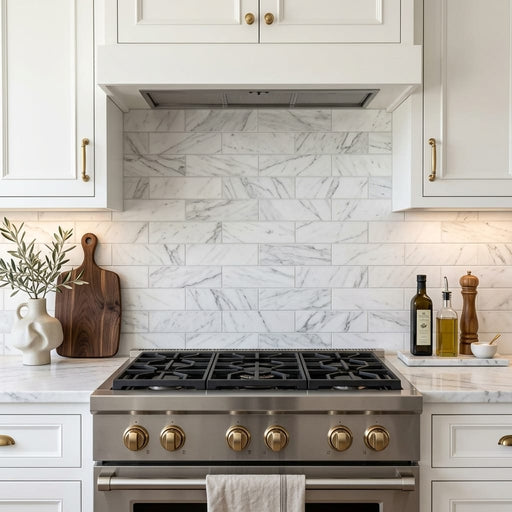 Calacatta Cressa 4x12 Honed Marble Subway Tile — Kitchen backsplash