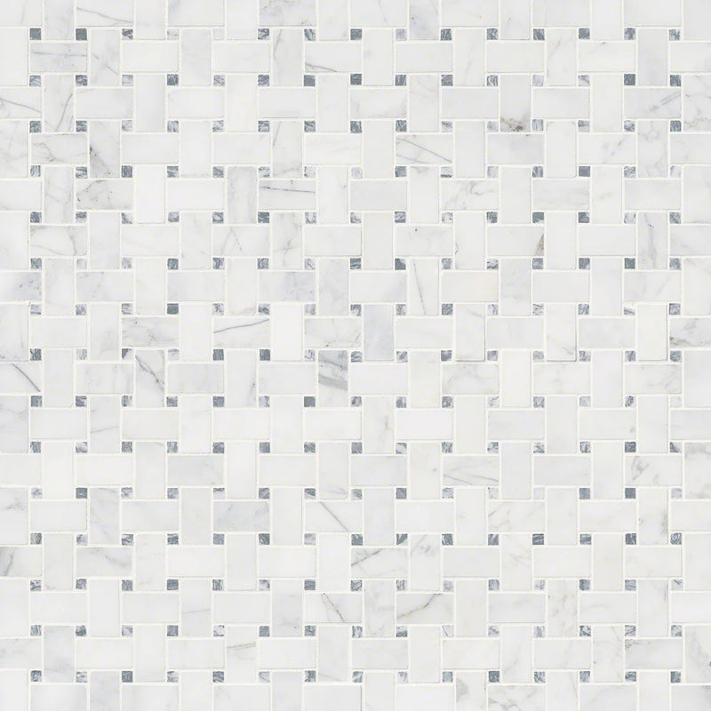 Calacatta Cressa Basketweave Pattern Honed Marble Mosaic Tile