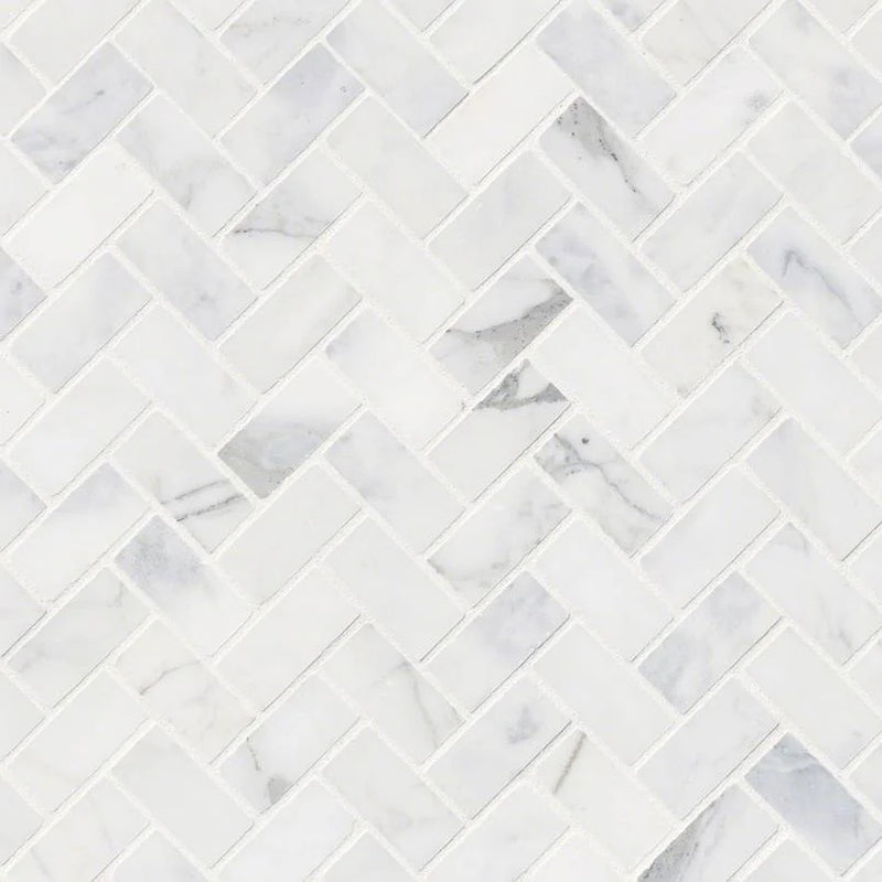 Calacatta Cressa Herringbone Pattern Honed Marble Mosaic Tile