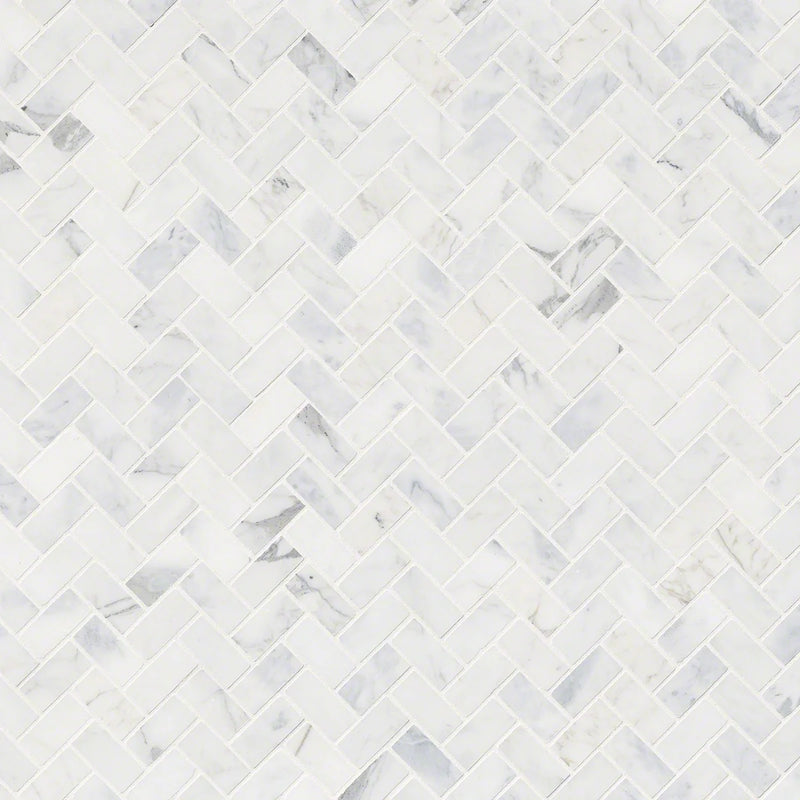 Calacatta Cressa Herringbone Pattern Honed Marble Mosaic Tile