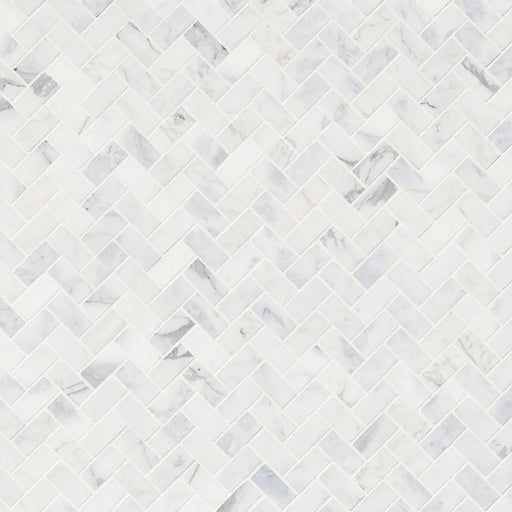 Calacatta Cressa Herringbone Pattern Honed Marble Mosaic Tile