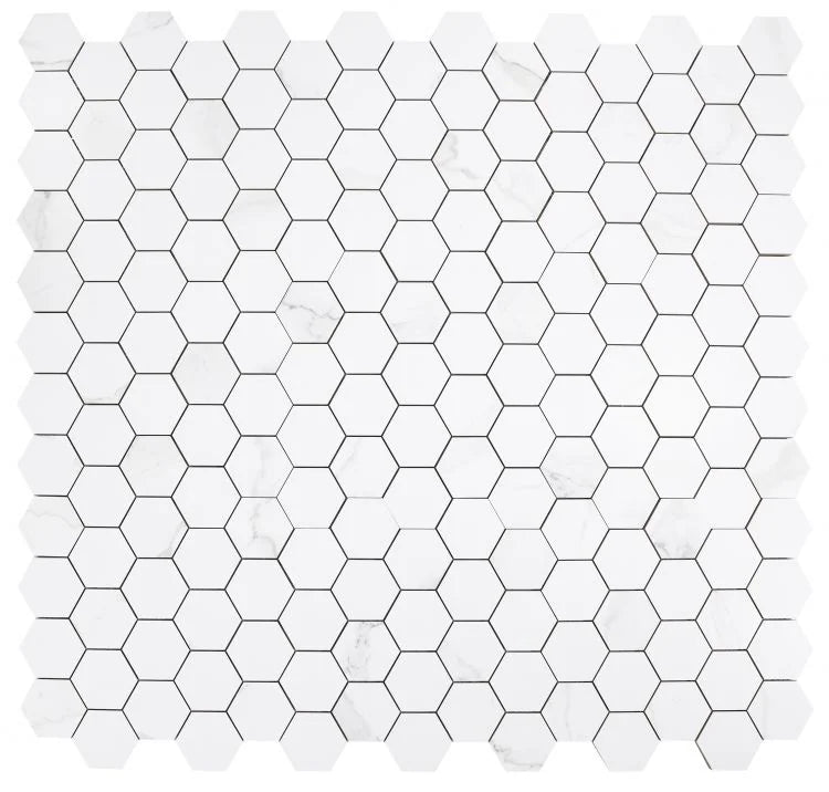 Calacatta Dorado 3x3 Hexagon Matte Marble Look Porcelain Mosaic