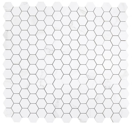 Calacatta Dorado 3x3 Hexagon Matte Marble Look Porcelain Mosaic