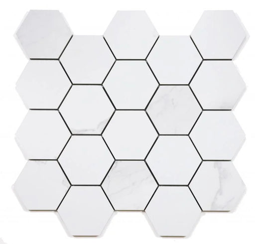 Calacatta Dorado 3x3 Hexagon Matte Marble Look Porcelain Mosaic