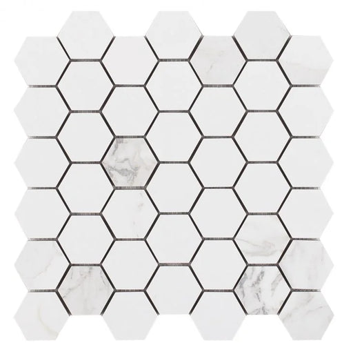 Calacatta Dorado 2x2 Hexagon Marble Look Porcelain Mosaic