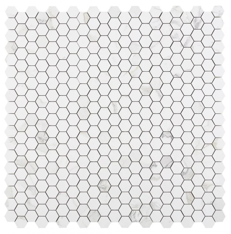 Calacatta Dorado 2x2 Hexagon Marble Look Porcelain Mosaic