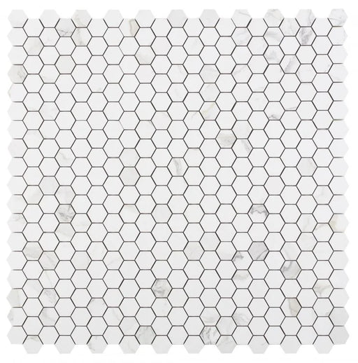 Calacatta Dorado 2x2 Hexagon Marble Look Porcelain Mosaic