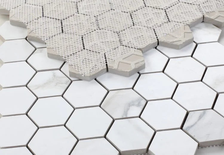 Calacatta Dorado 2x2 Hexagon Marble Look Porcelain Mosaic