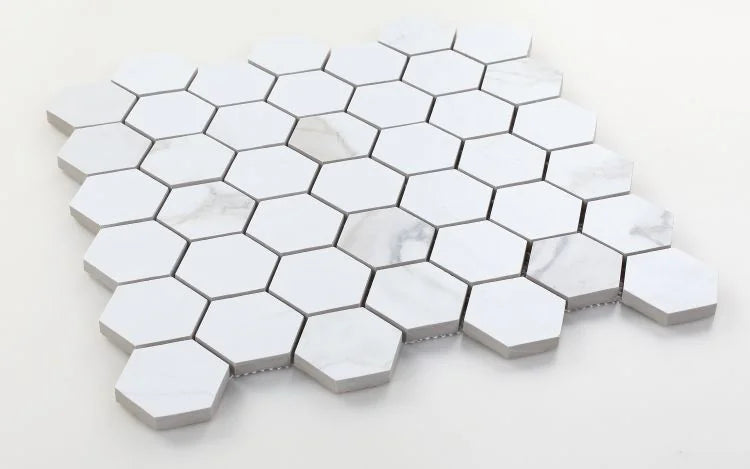 Calacatta Dorado 2x2 Hexagon Marble Look Porcelain Mosaic