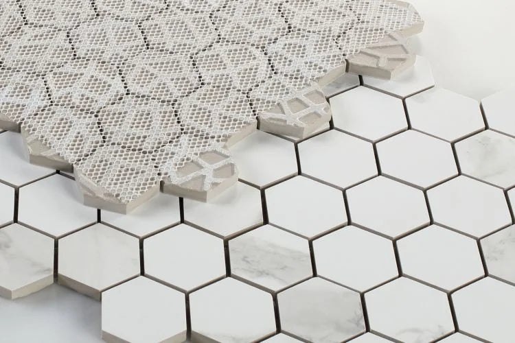 Calacatta Dorado 2x2 Hexagon Matte Marble Look Porcelain Mosaic
