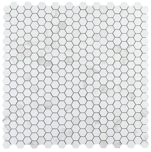 Calacatta Dorado 2x2 Hexagon Matte Marble Look Porcelain Mosaic