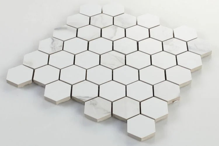 Calacatta Dorado 2x2 Hexagon Matte Marble Look Porcelain Mosaic
