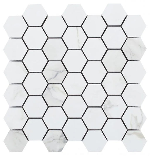 Calacatta Dorado 2x2 Hexagon Matte Marble Look Porcelain Mosaic