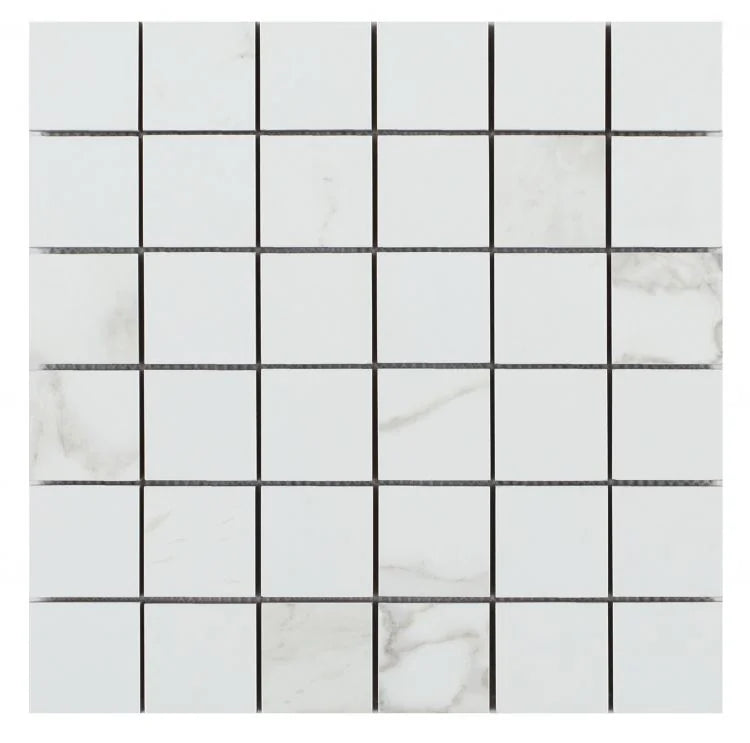 Calacatta Dorado 2x2 Matte Marble Look Porcelain Mosaic