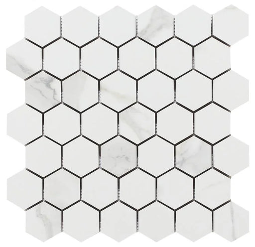 Calacatta Dorado 2x2 Hexagon Polished Marble Look Porcelain Mosaic