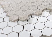 Calacatta Dorado 2x2 Hexagon Polished Marble Look Porcelain Mosaic