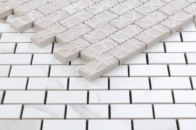 Calacatta Dorado Brick Matte Marble Look Porcelain Mosaic