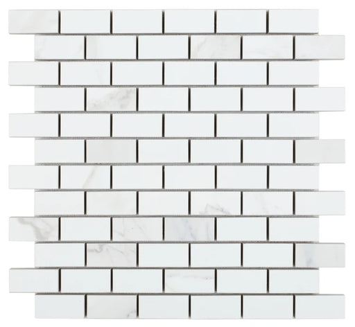 Calacatta Dorado 1x2 Brick Polished Marble Look Porcelain Mosaic