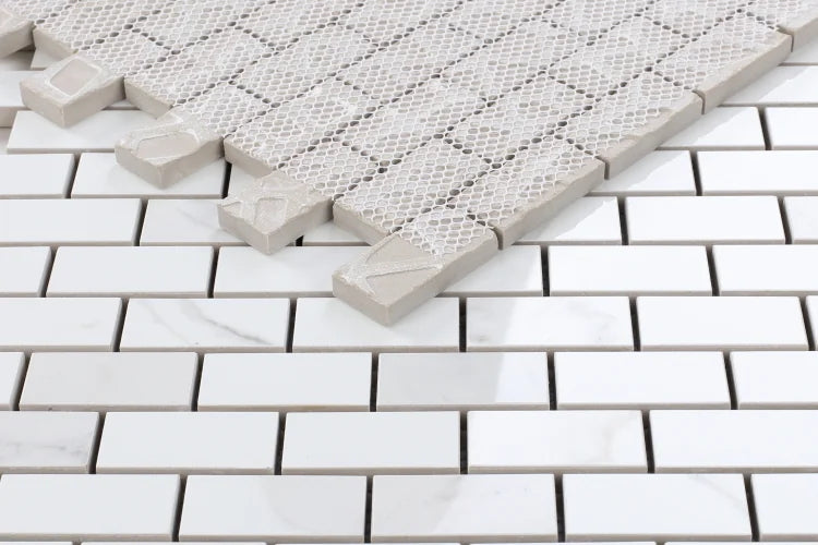 Calacatta Dorado 1x2 Brick Polished Marble Look Porcelain Mosaic